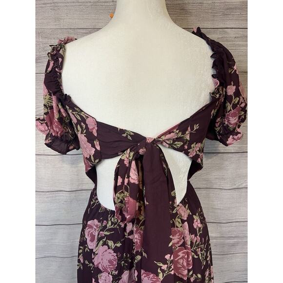 Crystal Sky Floral Long Semi Open Back Tie Back Dress Size S - Picture 3 of 7